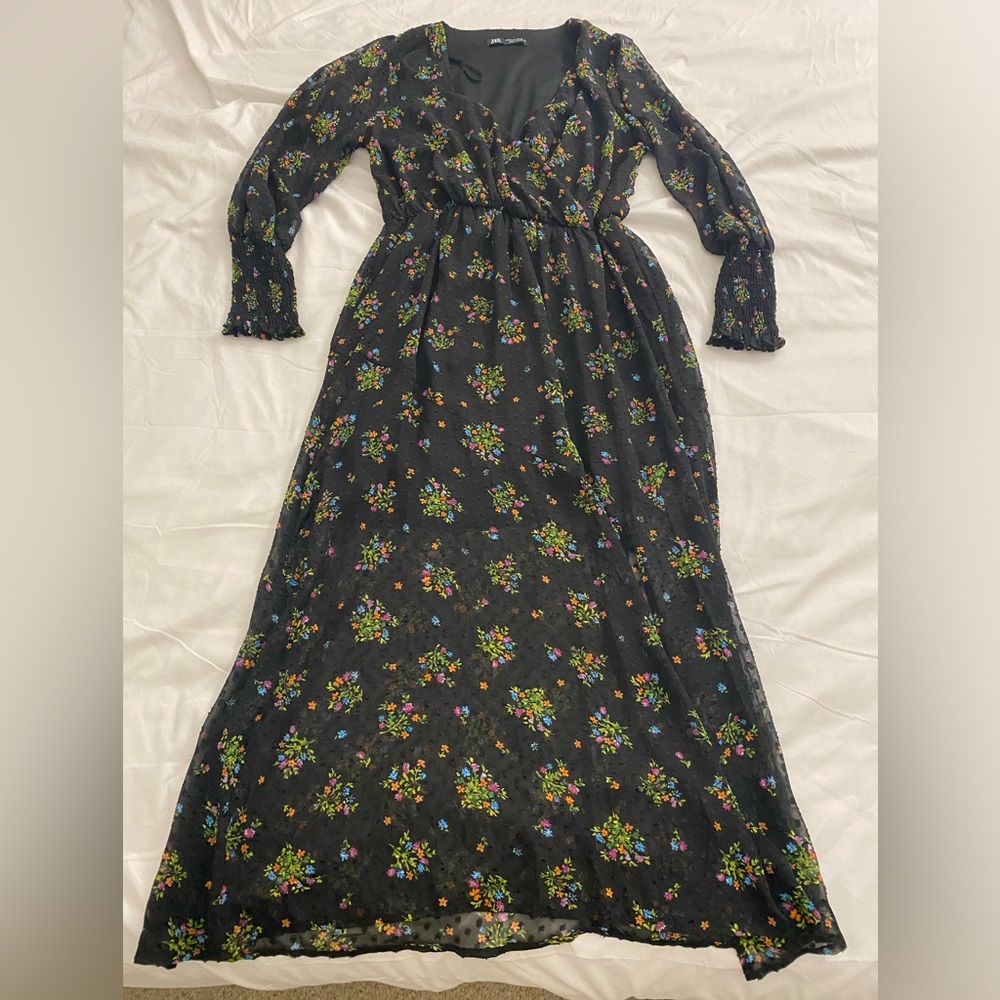 ZARA Floral Black Maxi Dress